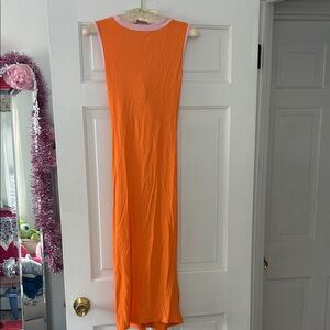 Sleeveless Orange & Pink Open Back Maxi Dress